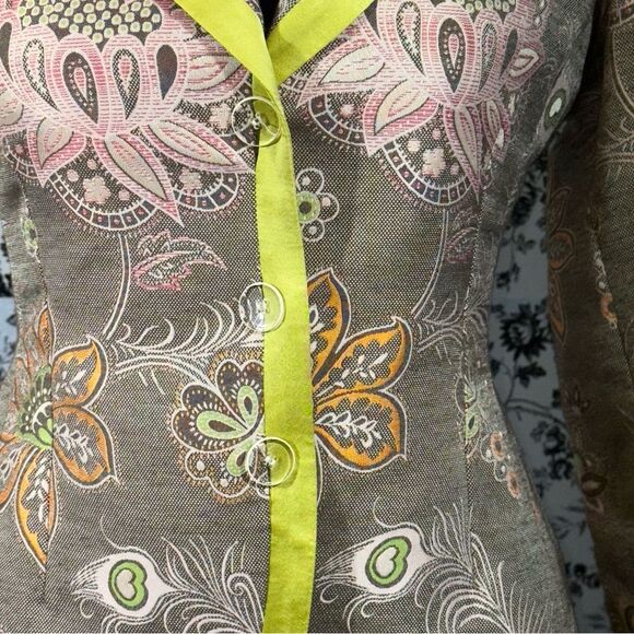 Etcetera Brown Skirt Suit with Pink and Green Floral/Paisley Pattern sz 0 - Picture 7 of 10